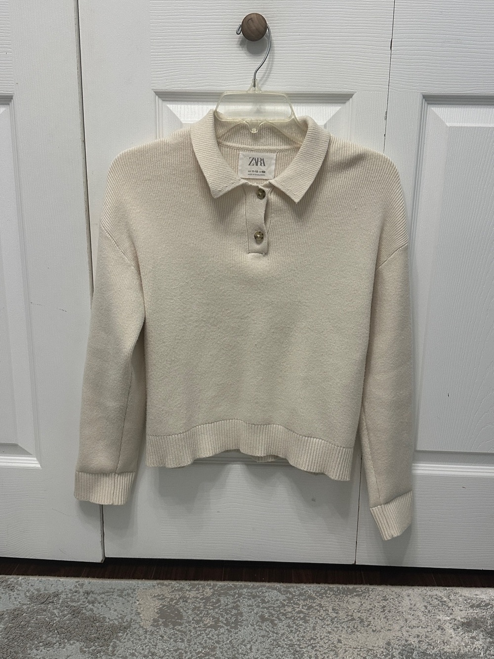 Zara Off-White Knit Polo Sweater